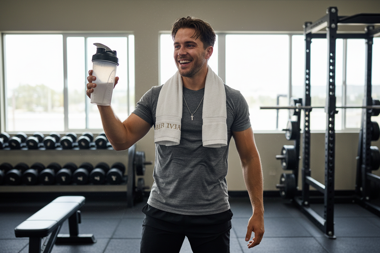 noen holder protein shaker etter fredig a trene 